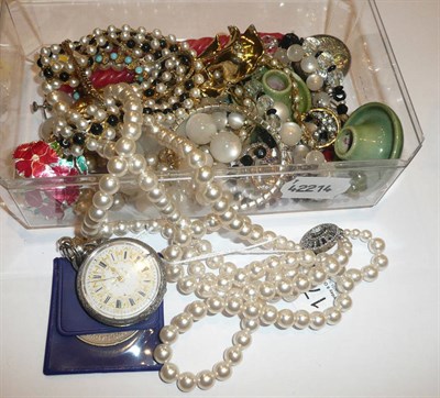 Lot 179 - A silver sovereign holder, a fob watch (a.f.) and assorted costume jewellery