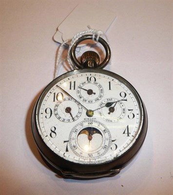 Lot 183 - A triple calendar pocket watch with moonphase