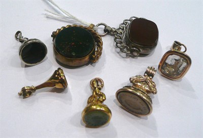 Lot 195 - Three intaglio seals, two seals fobs and two swivel fobs