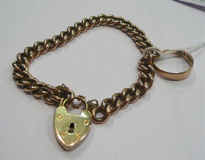 Lot 209 - A 9ct gold bracelet with padlock clasp and a 9ct gold ring