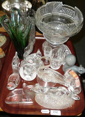 Lot 232 - A tray of decorative glassware including Whitefriars, Murano, Waterford, etc