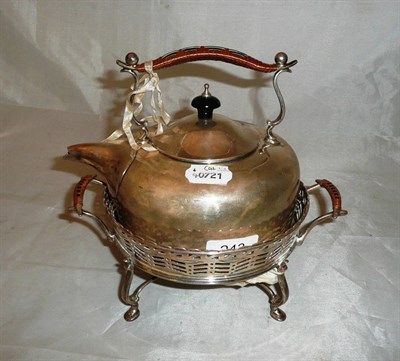 Lot 243 - Silver spirit kettle and stand with wicker handles