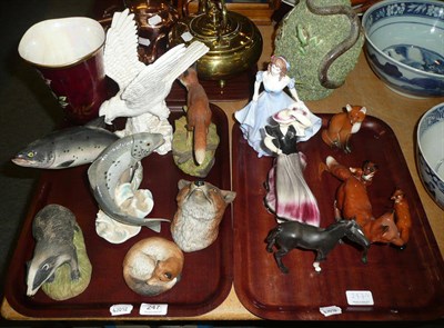 Lot 247 - A collection of decorative ceramics including Aynsley animals, Beswick, etc on two trays