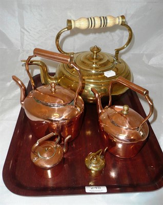 Lot 248 - Five brass and copper kettles