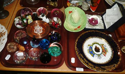 Lot 251 - Seventeen glass paperweights, a quantity of Carlton ware, a walnut mantel clock and figures, etc