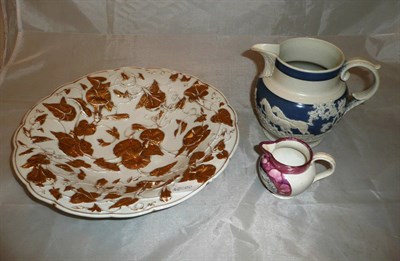 Lot 253 - Small Sunderland jug, Meissen plate and a stoneware jug