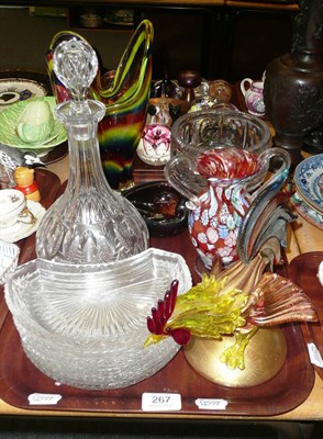 Lot 267 - A cut glass decanter, modern art glassware, 19th century cut class comport, etc