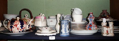 Lot 271 - Newhall bowl and a quantity of ceramics on a shelf