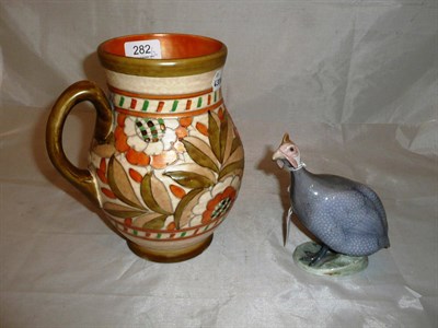 Lot 282 - Charlotte Rhead Crown Ducal jug and a Royal Copenhagen turkey