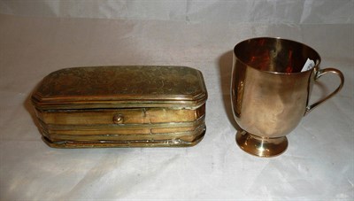 Lot 298 - Dutch brass tobacco box and a brass cup