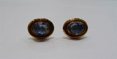 Lot 319 - Pair of modern sapphire and gold earrings