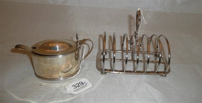 Lot 329 - Silver mustard and a silver toast rack