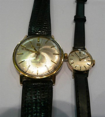 Lot 335 - A lady's Omega 9ct gold wristwatch and a gentleman's Tissot gold plated wristwatch