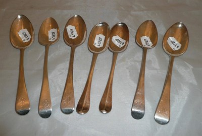 Lot 354 - Pair of Georgian silver dessert spoons and five other assorted spoons