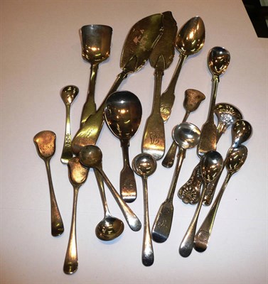 Lot 356 - Silver caddy spoon, butter knives, condiment spoons, etc