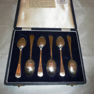 Lot 357 - Set of six cased English hall marked teaspoons