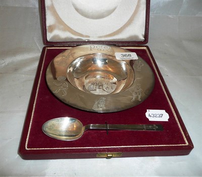 Lot 368 - A silver 'Peter Pan' christening set, cased