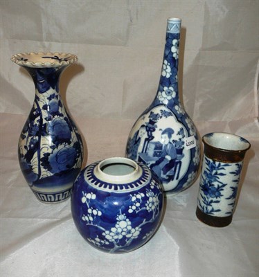 Lot 381 - A Chinese blue and white vase, a ginger jar, crackle glaze vase and another