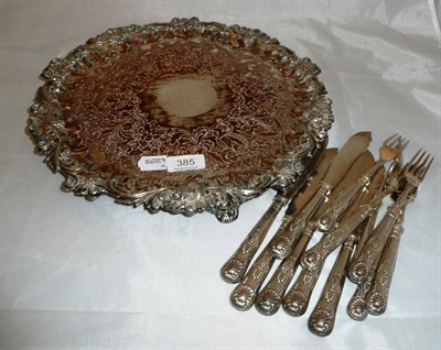 Lot 385 - An old Sheffield plate tray and six fish knives and forks