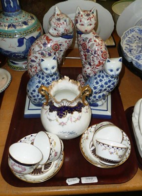 Lot 392 - Four Royal Crown Derby cups and saucers, a matching Royal Crown Derby vase and two pairs of...