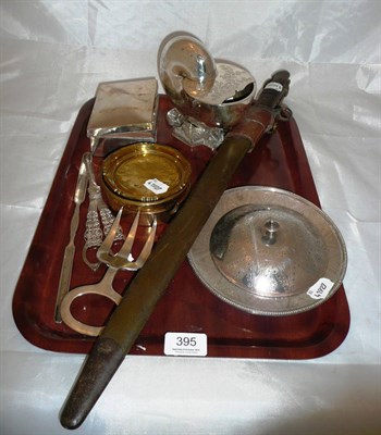 Lot 395 - Silver butter dish stand and lid, bayonet shell spoon warmer, plated marrow scoop and sundry