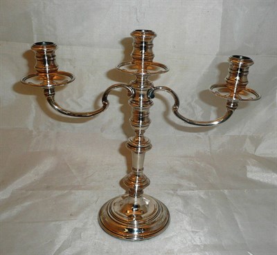 Lot 399 - Silver three branch candelabrum