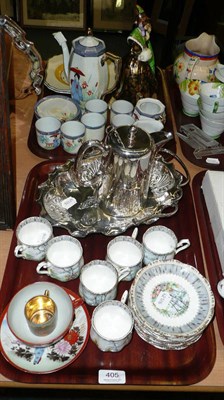 Lot 405 - Two coffee sets, two Doulton plates, plate coffee pot etc on two trays