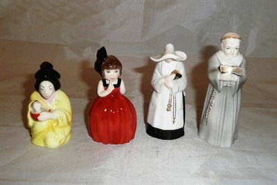 Lot 419 - Four boxed Royal Worcester snuffers - 'The Monk', 'The Abbess', 'Japanese Girl' and 'Hush'