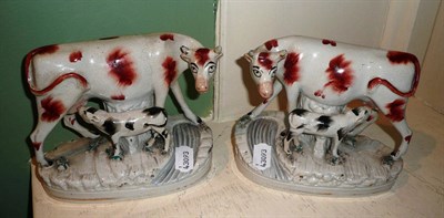 Lot 455 - A pair of Victorian Staffordshire pottery cow and calf groups