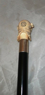 Lot 457 - A walking stick with bone diver's helmet hand and silver collar