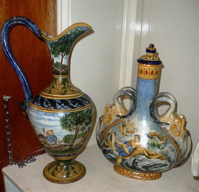 Lot 463 - A Maiolica ewer and lidded vase