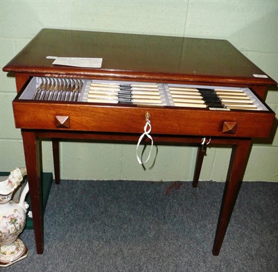 Lot 464 - A mahogany cased canteen of plated cutlery with ivory label R Stewart Ltd, Glasgow