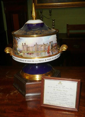 Lot 474 - An Aynsley fine bone china limited edition wedding chalice 81/150 with stand and certificate