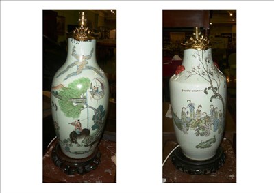 Lot 482 - Two Chinese vases mounted as lamps and wood stands