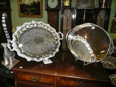 Lot 485 - Large plated two-handled tray and a plated galleried tray