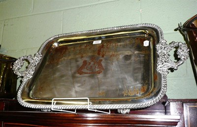 Lot 486 - A plated two-handled tray with armorial device