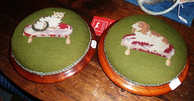 Lot 492 - Pair of Victorian needlework footstools bearing brass plaques 'Smith & Co, 144 High St, Stockton'