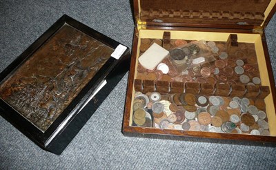 Lot 513 - Miscellaneous coins in a box and a box