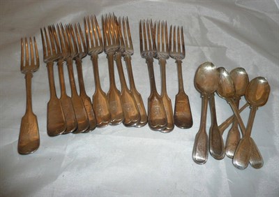 Lot 540 - A set of six Victorian silver teaspoons (6oz) and a quantity of plated flatware with Halcomb family