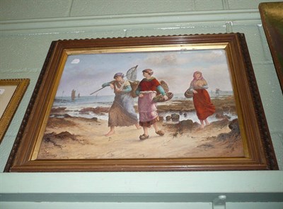 Lot 559 - A ceramic painting of Fisherwomen, framed, signed V Gossens