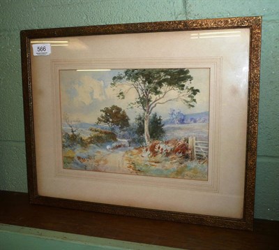 Lot 566 - Fred J Knowles, watercolour of a shepherd and his flock