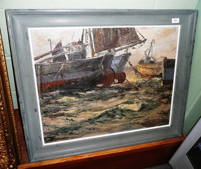 Lot 569 - David Cobb, oil painting of fishing boats