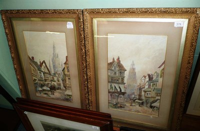 Lot 574 - Pair of Continental town scenes, watercolours