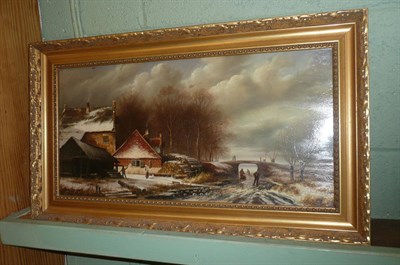 Lot 583 - Ross Stefan, a pair of Continental oils on board, winter landscapes with figures