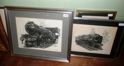 Lot 594 - Steve Beaumont, six pen and ink drawings of locomotives