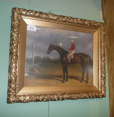 Lot 603 - Oil of a racehorse with jockey