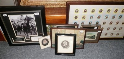 Lot 606 - A quantity of framed and unframed pictures including a Lester Piggott photograph in signed...