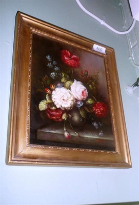 Lot 609 - Michelle, oil on board, still life