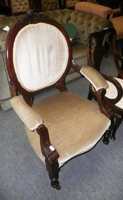 Lot 637 - Upholstered nursing chair and a mahogany framed elbow chair