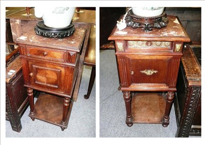 Lot 690 - A French marble top bedside cupboard and another similar